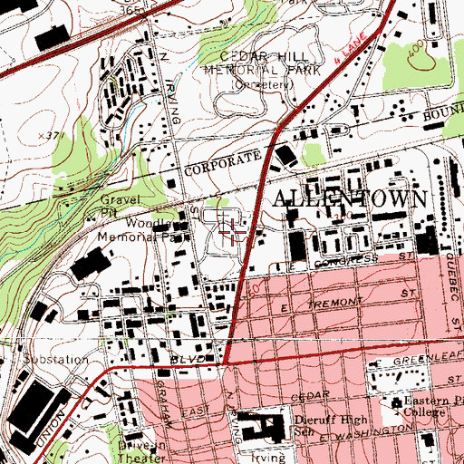 Topographic Map of Woodlawn Memorial Park, PA