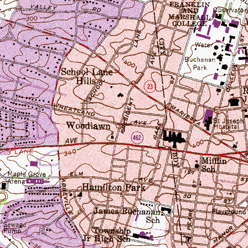 Topographic Map of Woodlawn, PA