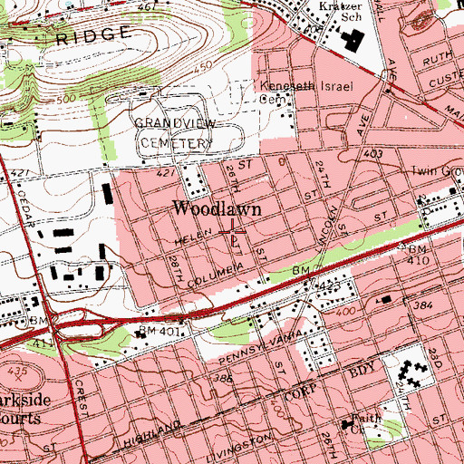 Topographic Map of Woodlawn, PA