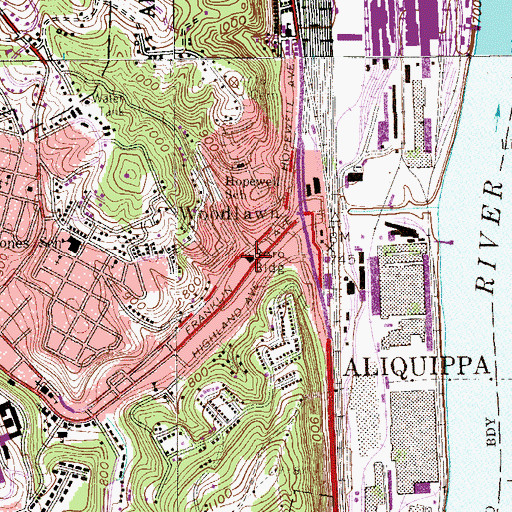 Topographic Map of Woodlawn, PA
