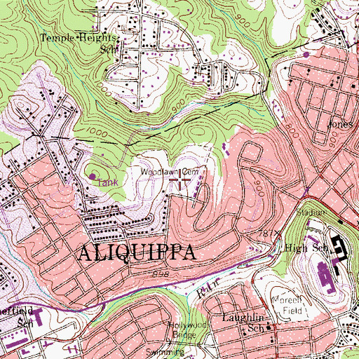 Topographic Map of Woodlawn Cemetery, PA