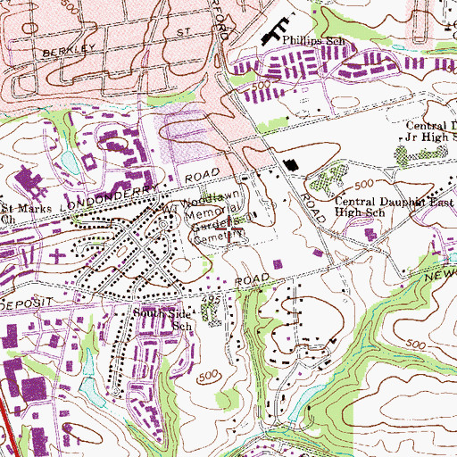 Topographic Map of Woodlawn Memorial Gardens, PA