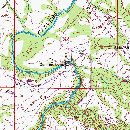 Topographic Map of Gordons Dam, AL
