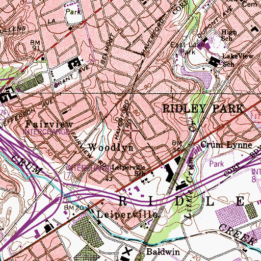 Topographic Map of Woodlyn, PA