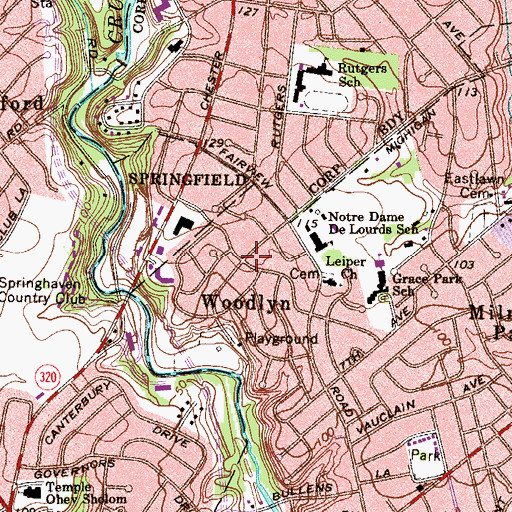Topographic Map of Woodlyn, PA