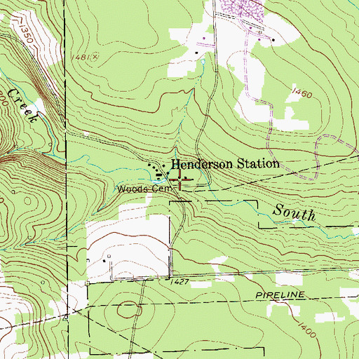 Topographic Map of Woods Cemetery, PA