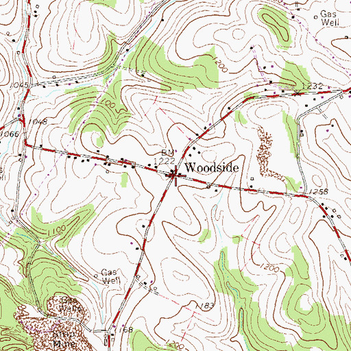 Topographic Map of Woodside, PA
