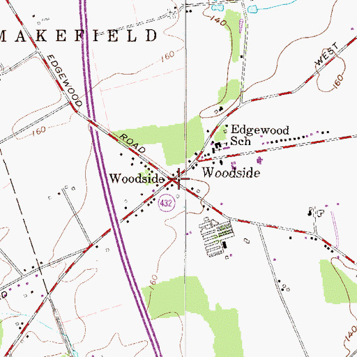 Topographic Map of Woodside, PA