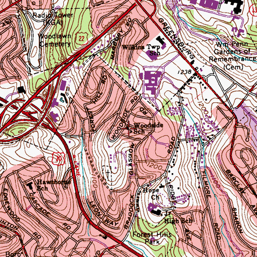 Topographic Map of Woodside Elementary School (historical), PA