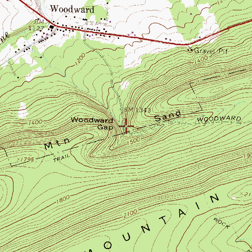 Topographic Map of Woodward Gap, PA