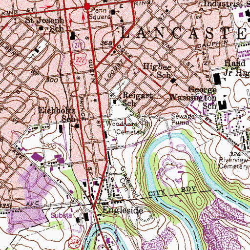 Topographic Map of Woodward Hill Cemetery, PA