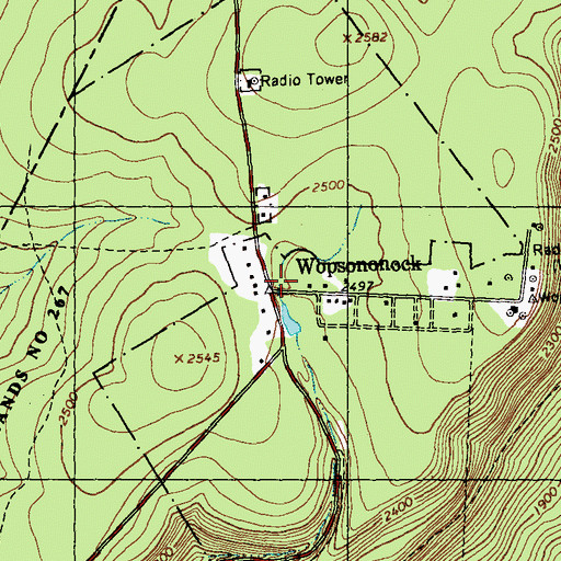Topographic Map of Wopsononock, PA