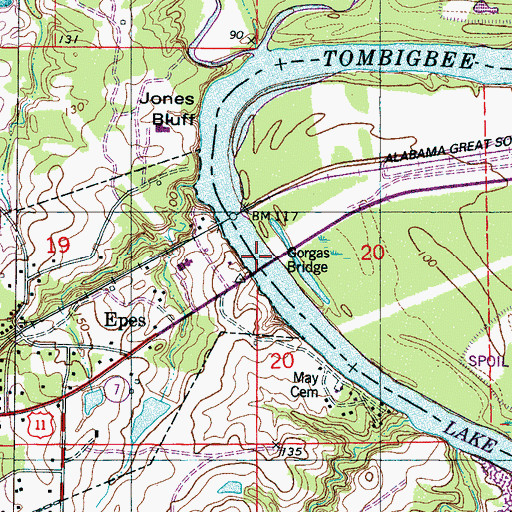 Topographic Map of Gorgas Bridge, AL