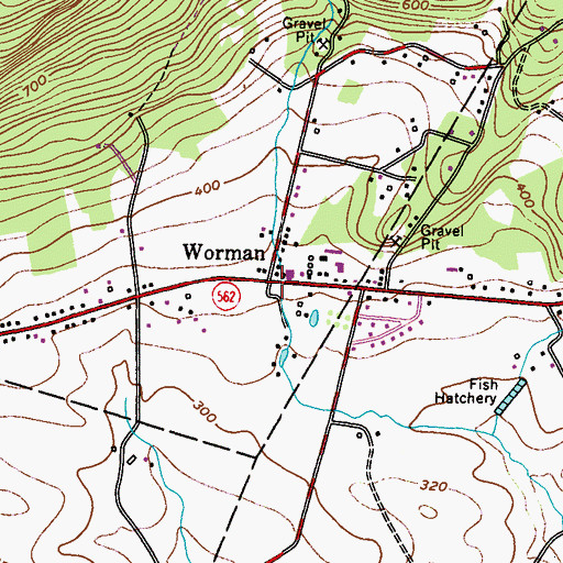 Topographic Map of Worman, PA