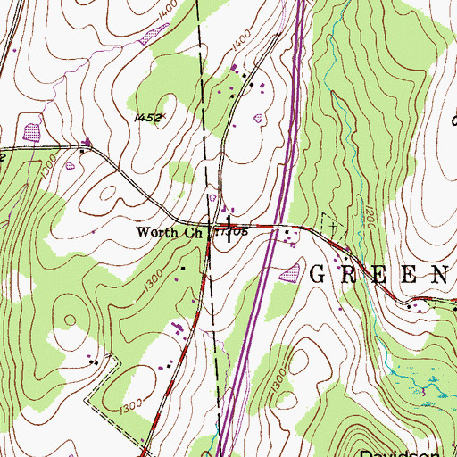 Topographic Map of Worth Church, PA