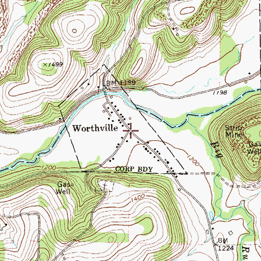 Topographic Map of Worthville, PA