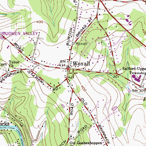 Topographic Map of Woxall, PA