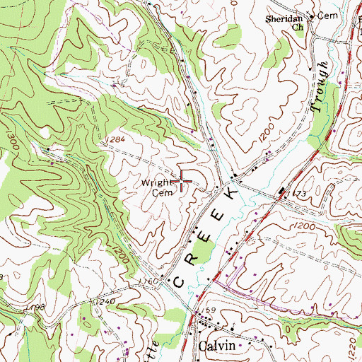 Topographic Map of Wright Cemetery, PA