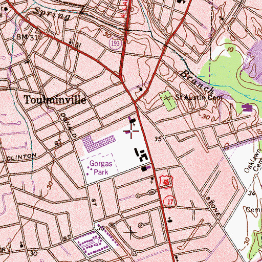 Topographic Map of Gorgas School, AL