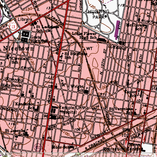 Topographic Map of Wright School, PA