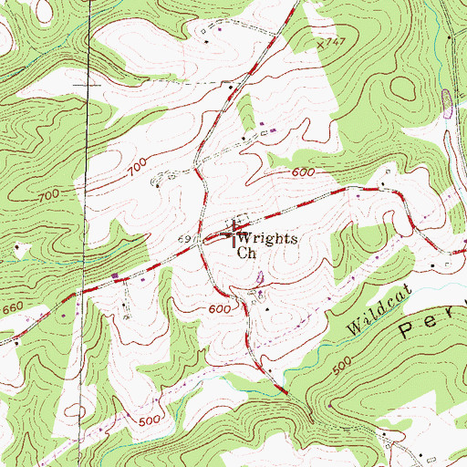 Topographic Map of Wrights Church, PA
