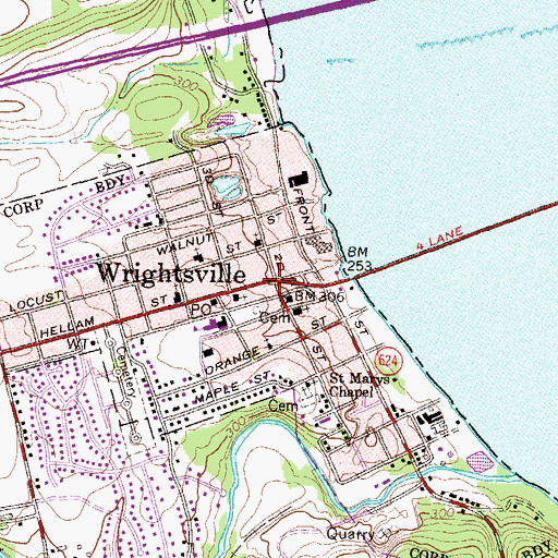 Topographic Map of Wrightsville, PA