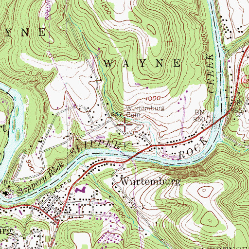 Topographic Map of Wurtemburg Cemetery, PA