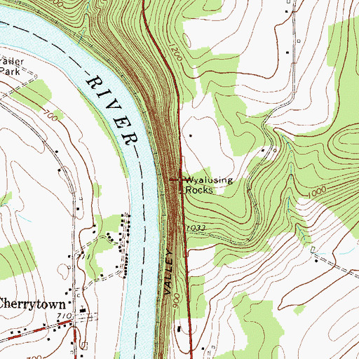 Topographic Map of Wyalusing Rocks, PA
