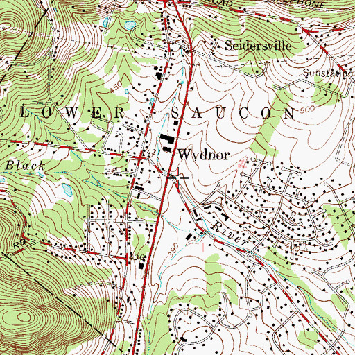 Topographic Map of Wydnor, PA