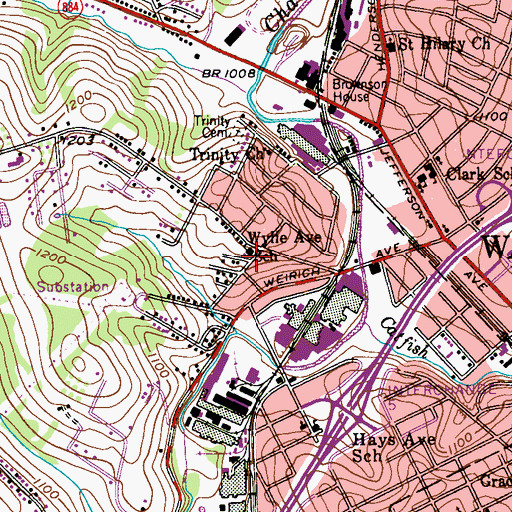 Topographic Map of Wylie Avenue School, PA