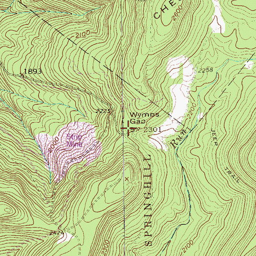 Topographic Map of Wymps Gap, PA
