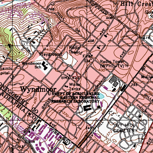 Topographic Map of Wyndmoor, PA