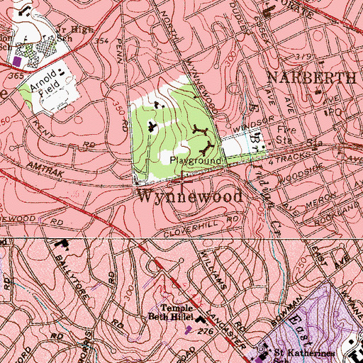 Topographic Map of Wynnewood, PA