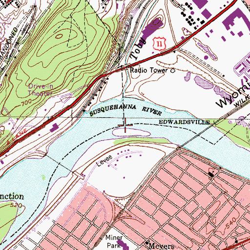 Topographic Map of Wyoming Valley, PA