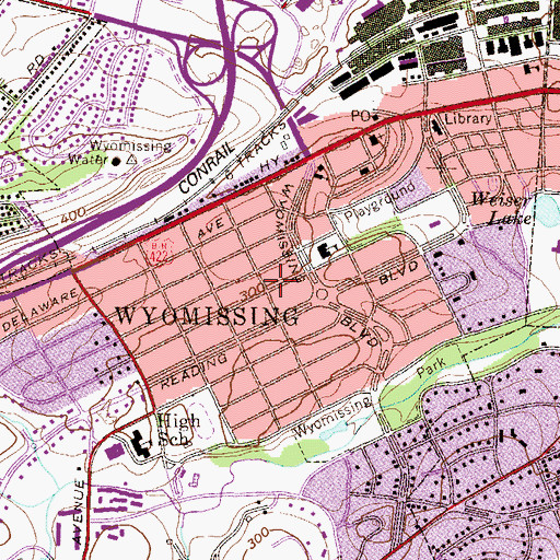 Topographic Map of Wyomissing, PA