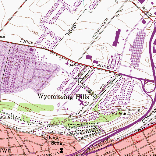 Topographic Map of Wyomissing Hills, PA