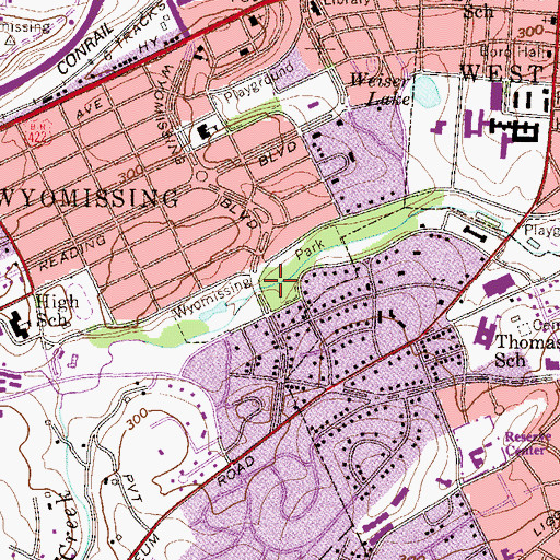 Topographic Map of Wyomissing Park, PA