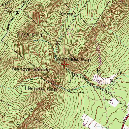 Topographic Map of Yankees Gap, PA