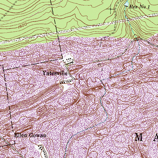 Topographic Map of Yatesville, PA