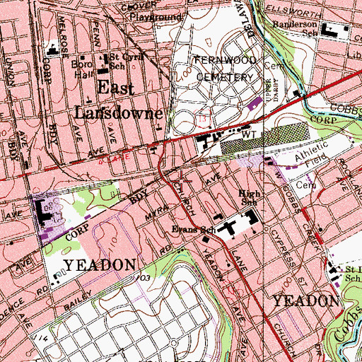 Topographic Map of Yeadon, PA