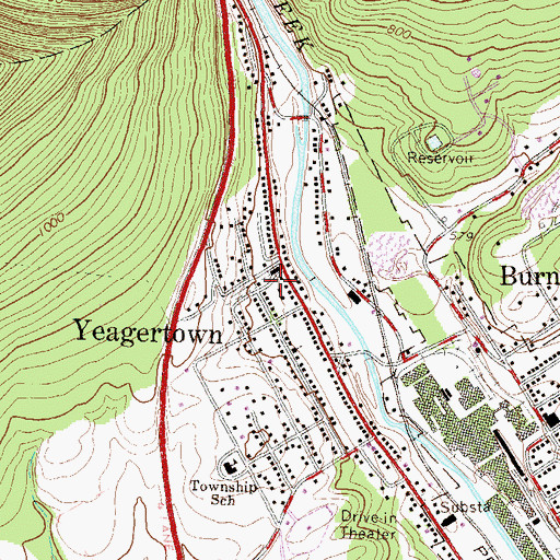 Topographic Map of Yeagertown, PA