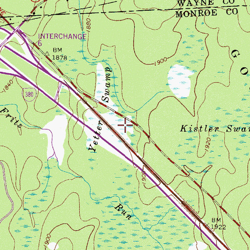 Topographic Map of Yetter Swamp, PA
