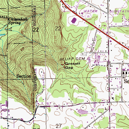 Topographic Map of Gossett Gap, AL