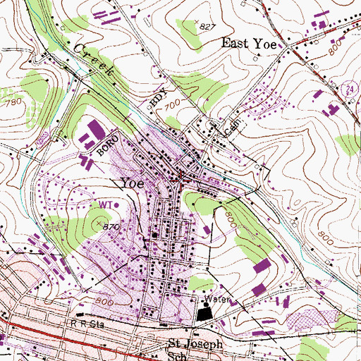 Topographic Map of Yoe, PA