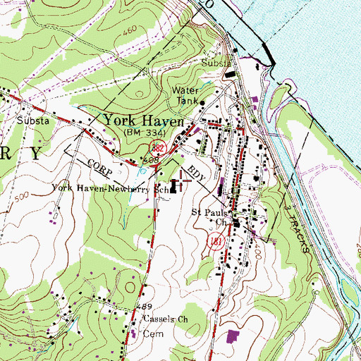 Topographic Map of York Haven-Newberry School, PA