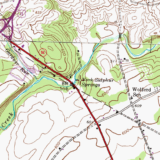 Topographic Map of York Sulphur Springs, PA