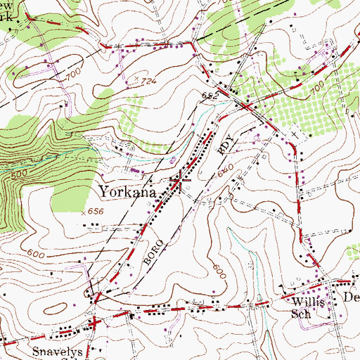 Topographic Map of Yorkana, PA
