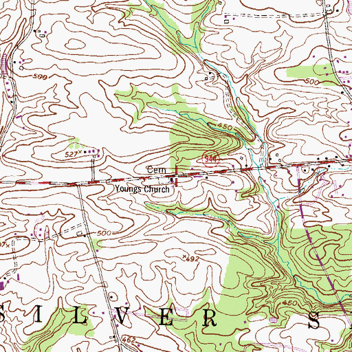 Topographic Map of Youngs Church, PA
