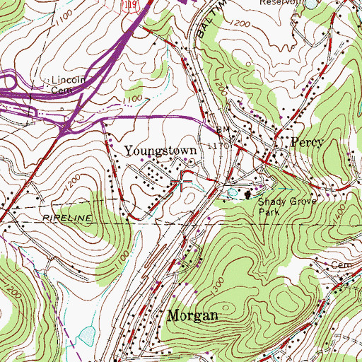 Topographic Map of Youngstown, PA
