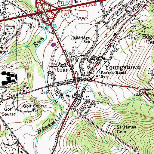 Topographic Map of Youngstown, PA